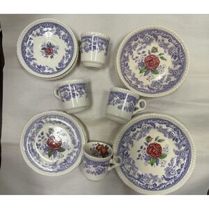 Vintage Copeland Spode MAYFLOWER 16 Pc China Set Service 4 Purple Rose 2/8772